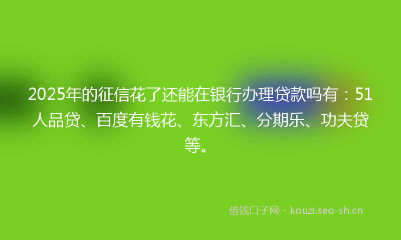 2025年的征信花了还能在银行办理贷款吗有：51人品贷、百度有钱花、东方汇、分期乐、功夫贷等。