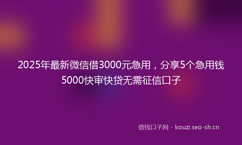2025年最新微信借3000元急用，分享5个急用钱5000快审快贷无需征信口子