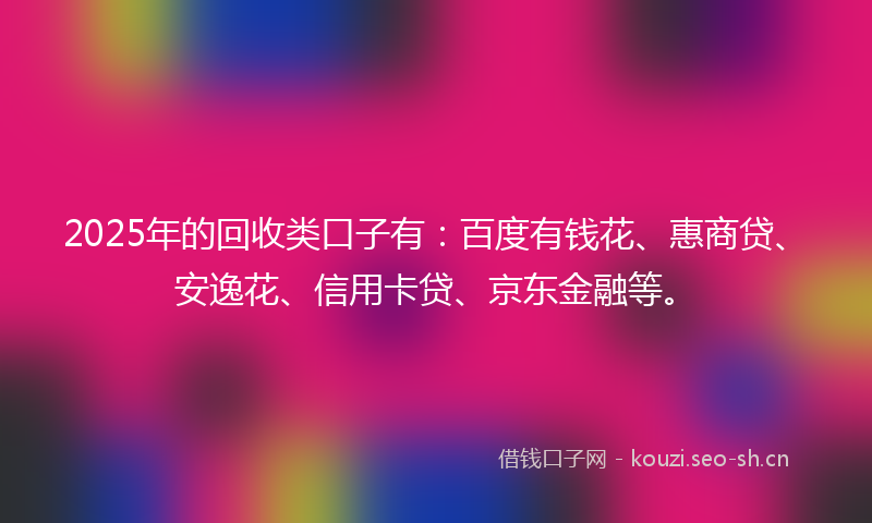 2025年的回收类口子有：百度有钱花、惠商贷、安逸花、信用卡贷、京东金融等。