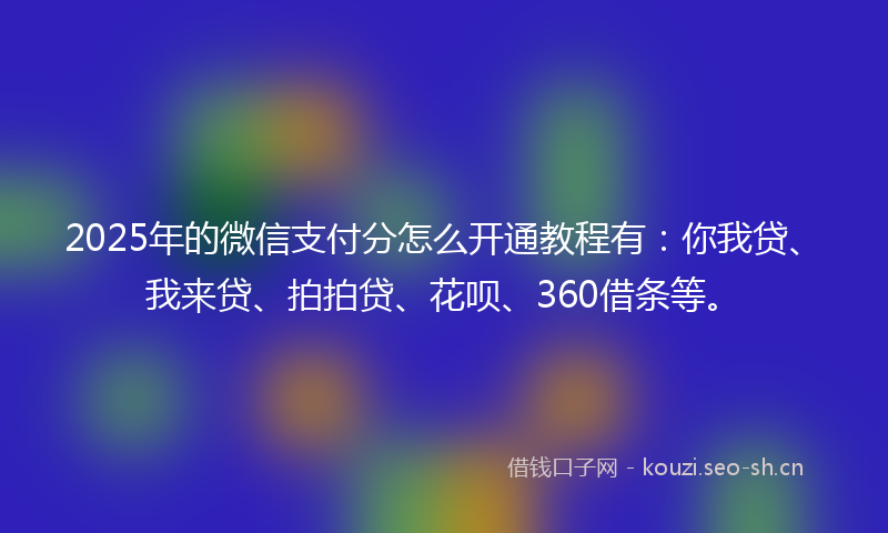 2025年的微信支付分怎么开通教程有：你我贷、我来贷、拍拍贷、花呗、360借条等。