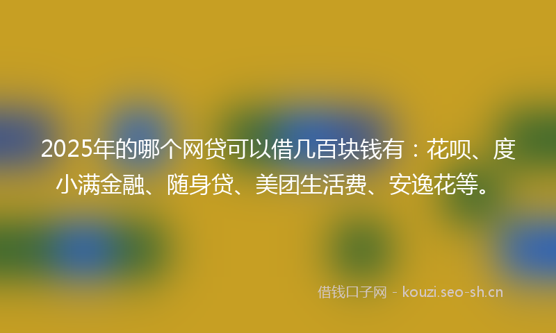 2025年的哪个网贷可以借几百块钱有：花呗、度小满金融、随身贷、美团生活费、安逸花等。