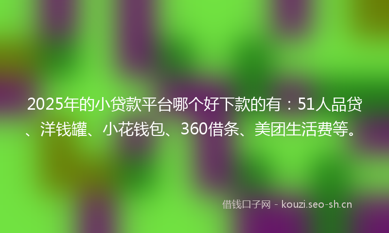 2025年的小贷款平台哪个好下款的有：51人品贷、洋钱罐、小花钱包、360借条、美团生活费等。