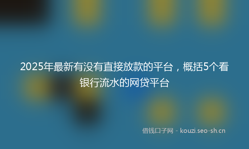 2025年最新有没有直接放款的平台，概括5个看银行流水的网贷平台