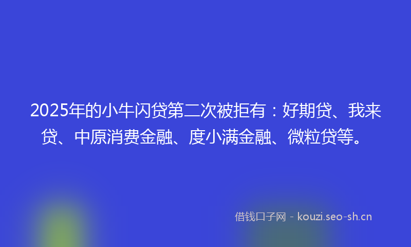2025年的小牛闪贷第二次被拒有：好期贷、我来贷、中原消费金融、度小满金融、微粒贷等。