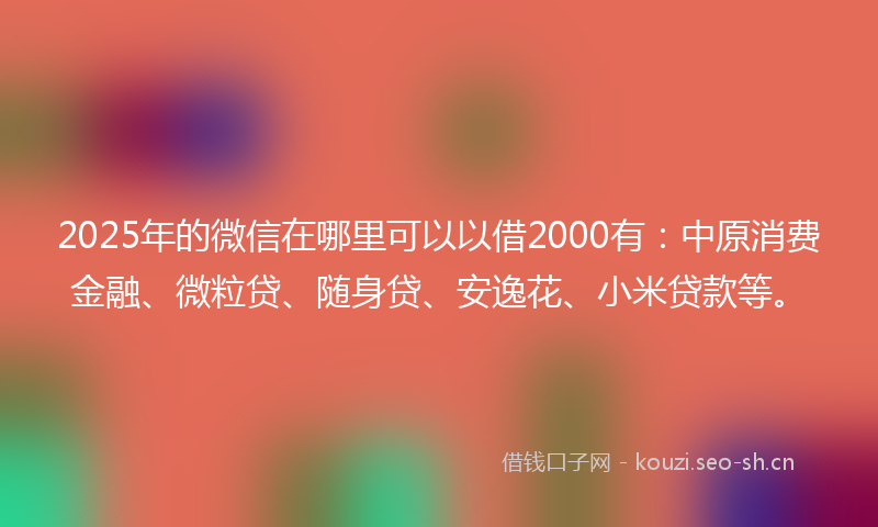 2025年的微信在哪里可以以借2000有：中原消费金融、微粒贷、随身贷、安逸花、小米贷款等。