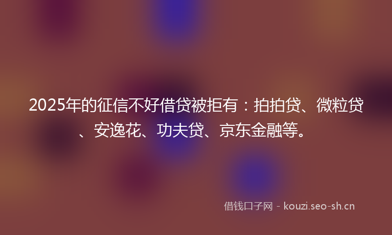 2025年的征信不好借贷被拒有：拍拍贷、微粒贷、安逸花、功夫贷、京东金融等。