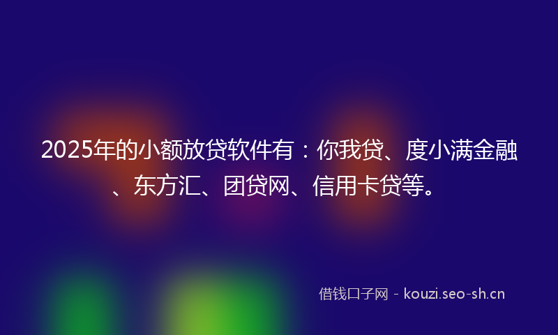 2025年的小额放贷软件有：你我贷、度小满金融、东方汇、团贷网、信用卡贷等。