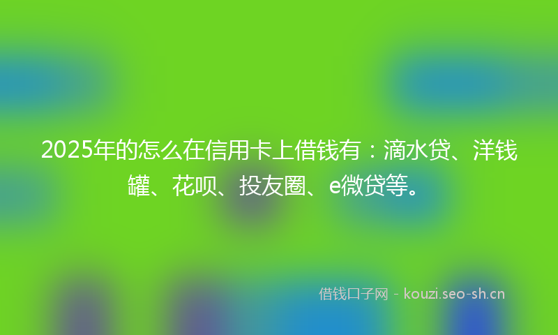 2025年的怎么在信用卡上借钱有：滴水贷、洋钱罐、花呗、投友圈、e微贷等。