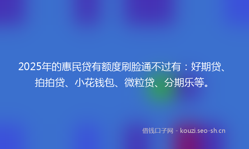 2025年的惠民贷有额度刷脸通不过有：好期贷、拍拍贷、小花钱包、微粒贷、分期乐等。
