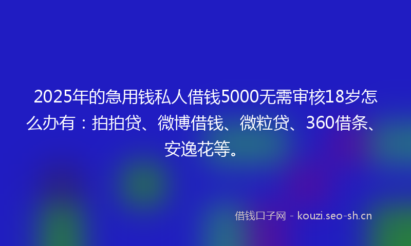 2025年的急用钱私人借钱5000无需审核18岁怎么办有：拍拍贷、微博借钱、微粒贷、360借条、安逸花等。