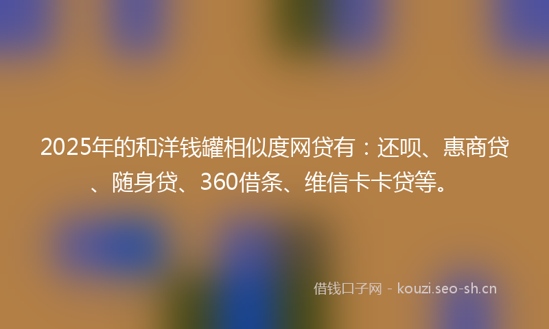 2025年的和洋钱罐相似度网贷有：还呗、惠商贷、随身贷、360借条、维信卡卡贷等。