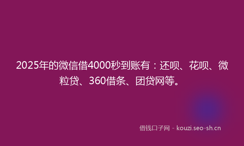 2025年的微信借4000秒到账有：还呗、花呗、微粒贷、360借条、团贷网等。