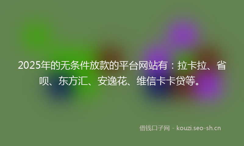 2025年的无条件放款的平台网站有：拉卡拉、省呗、东方汇、安逸花、维信卡卡贷等。