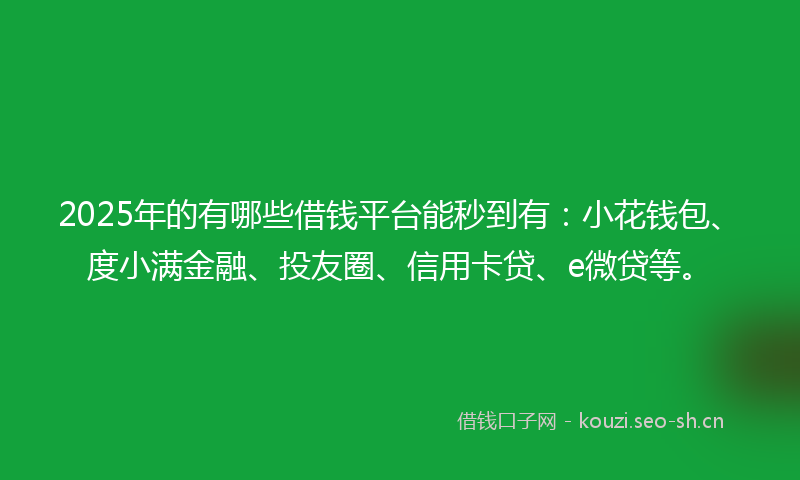 2025年的有哪些借钱平台能秒到有：小花钱包、度小满金融、投友圈、信用卡贷、e微贷等。