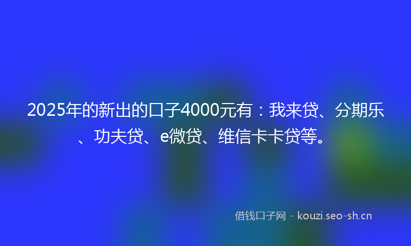 2025年的新出的口子4000元有:我来贷、分期乐、功夫贷、e微贷、维信卡卡贷等。