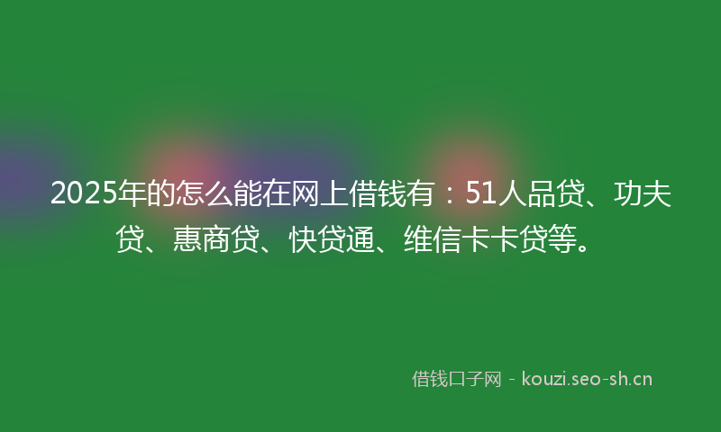 2025年的怎么能在网上借钱有：51人品贷、功夫贷、惠商贷、快贷通、维信卡卡贷等。
