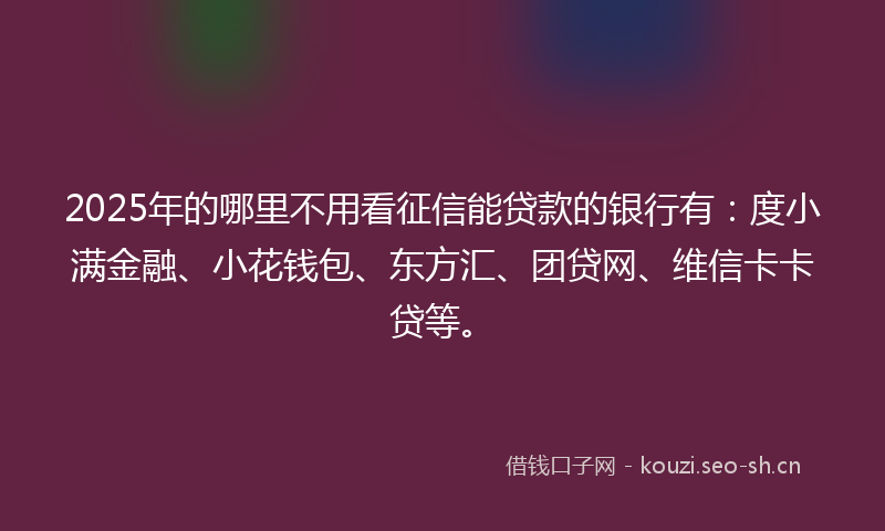 2025年的哪里不用看征信能贷款的银行有：度小满金融、小花钱包、东方汇、团贷网、维信卡卡贷等。