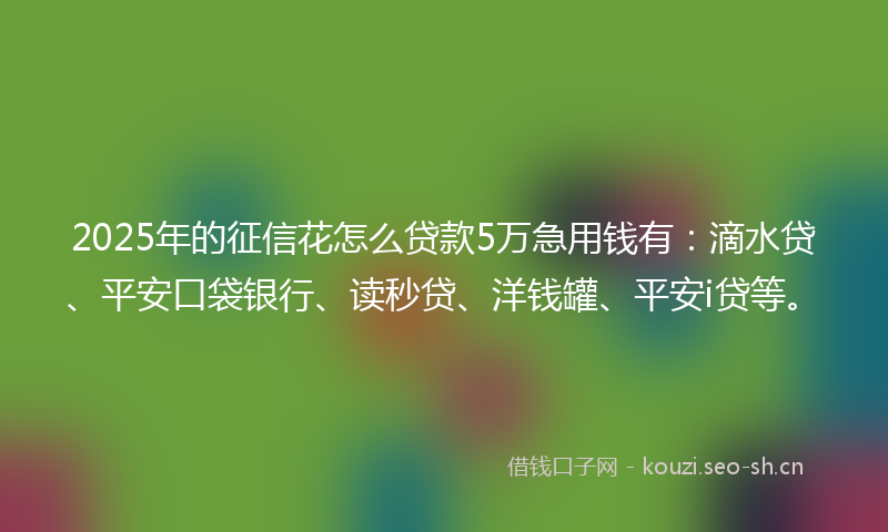 2025年的征信花怎么贷款5万急用钱有：滴水贷、平安口袋银行、读秒贷、洋钱罐、平安i贷等。