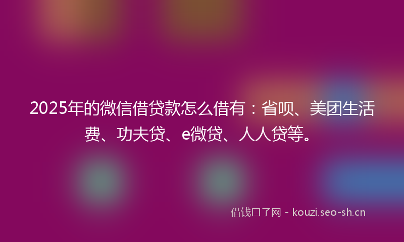 2025年的微信借贷款怎么借有：省呗、美团生活费、功夫贷、e微贷、人人贷等。