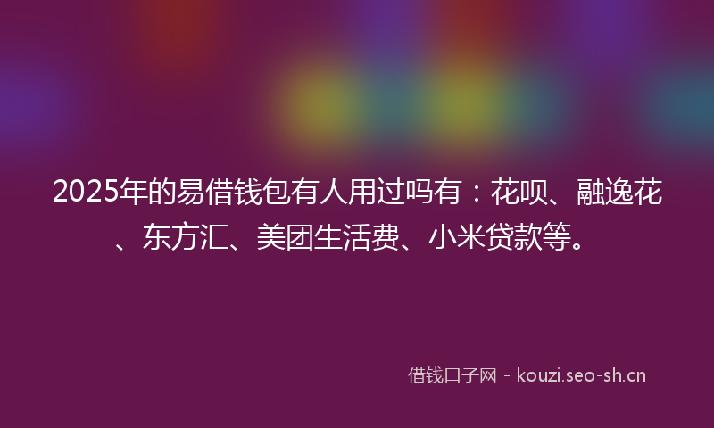2025年的易借钱包有人用过吗有：花呗、融逸花、东方汇、美团生活费、小米贷款等。