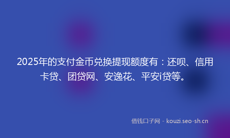2025年的支付金币兑换提现额度有：还呗、信用卡贷、团贷网、安逸花、平安i贷等。