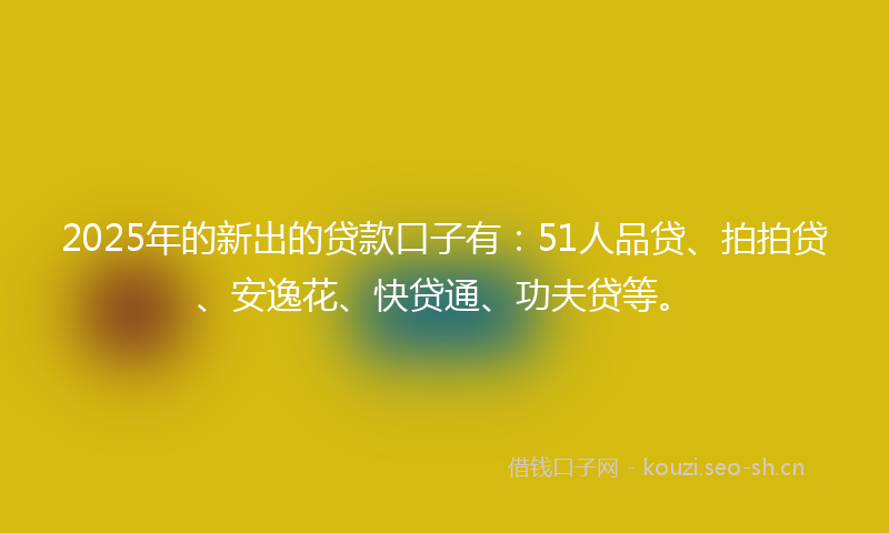 2025年的新出的贷款口子有：51人品贷、拍拍贷、安逸花、快贷通、功夫贷等。