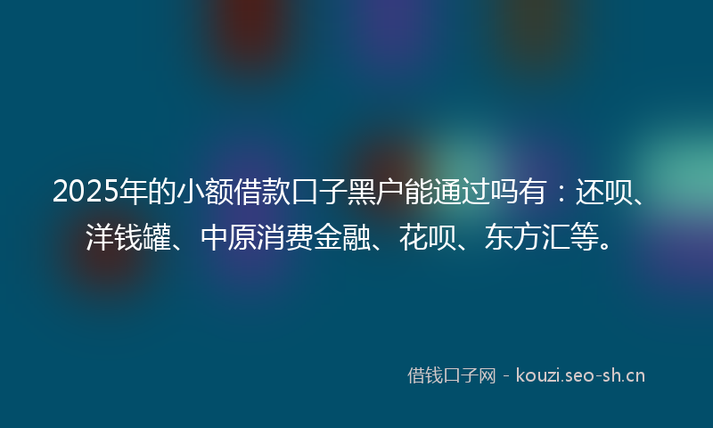 2025年的小额借款口子黑户能通过吗有：还呗、洋钱罐、中原消费金融、花呗、东方汇等。