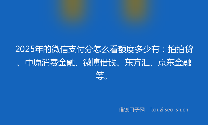 2025年的微信支付分怎么看额度多少有：拍拍贷、中原消费金融、微博借钱、东方汇、京东金融等。