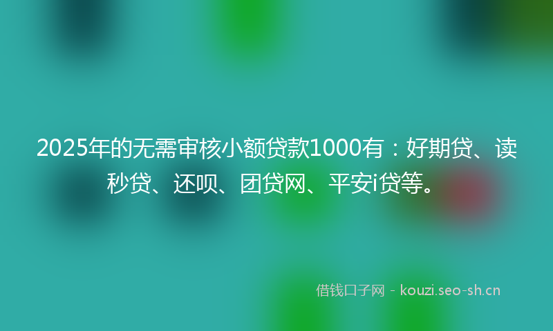 2025年的无需审核小额贷款1000有：好期贷、读秒贷、还呗、团贷网、平安i贷等。