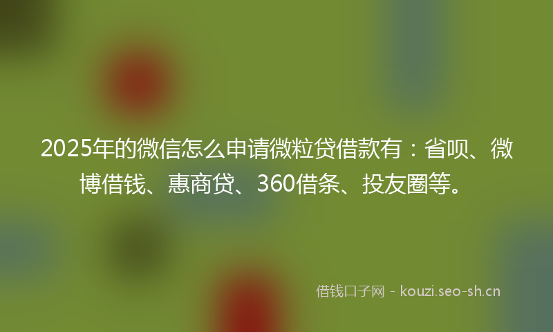 2025年的微信怎么申请微粒贷借款有：省呗、微博借钱、惠商贷、360借条、投友圈等。