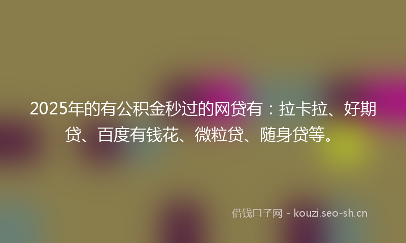 2025年的有公积金秒过的网贷有：拉卡拉、好期贷、百度有钱花、微粒贷、随身贷等。