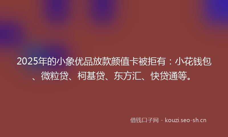 2025年的小象优品放款颜值卡被拒有：小花钱包、微粒贷、柯基贷、东方汇、快贷通等。