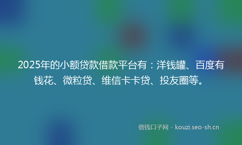 2025年的小额贷款借款平台有：洋钱罐、百度有钱花、微粒贷、维信卡卡贷、投友圈等。