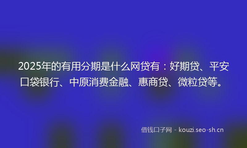 2025年的有用分期是什么网贷有：好期贷、平安口袋银行、中原消费金融、惠商贷、微粒贷等。