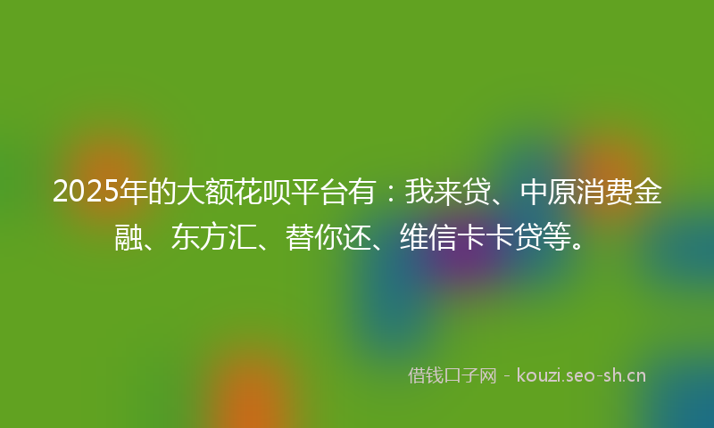 2025年的大额花呗平台有：我来贷、中原消费金融、东方汇、替你还、维信卡卡贷等。