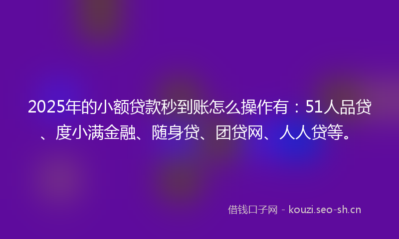 2025年的小额贷款秒到账怎么操作有：51人品贷、度小满金融、随身贷、团贷网、人人贷等。