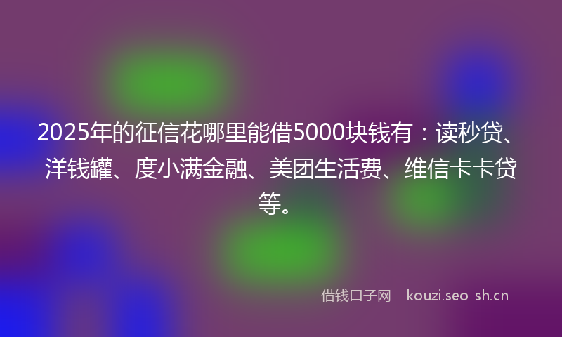 2025年的征信花哪里能借5000块钱有：读秒贷、洋钱罐、度小满金融、美团生活费、维信卡卡贷等。