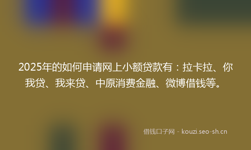 2025年的如何申请网上小额贷款有：拉卡拉、你我贷、我来贷、中原消费金融、微博借钱等。