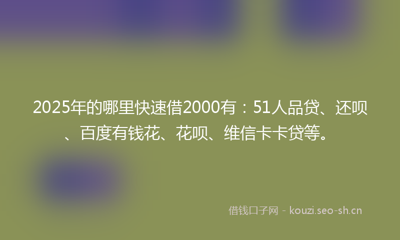 2025年的哪里快速借2000有：51人品贷、还呗、百度有钱花、花呗、维信卡卡贷等。