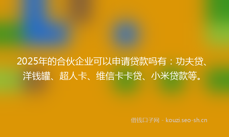 2025年的合伙企业可以申请贷款吗有：功夫贷、洋钱罐、超人卡、维信卡卡贷、小米贷款等。