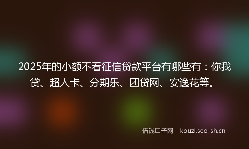 2025年的小额不看征信贷款平台有哪些有：你我贷、超人卡、分期乐、团贷网、安逸花等。