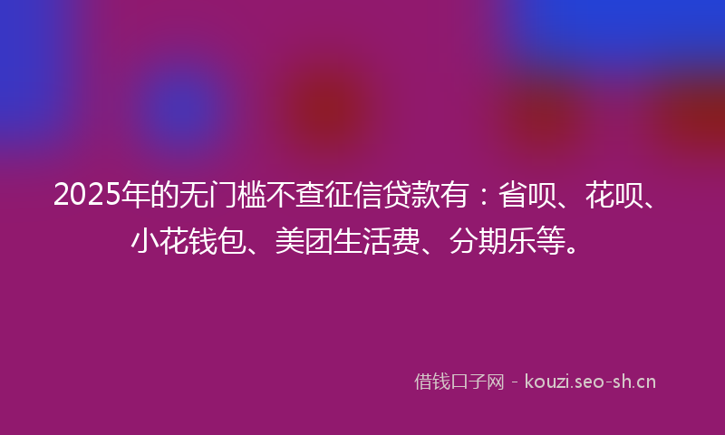 2025年的无门槛不查征信贷款有：省呗、花呗、小花钱包、美团生活费、分期乐等。