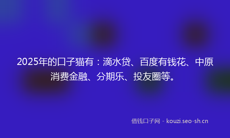 2025年的口子猫有：滴水贷、百度有钱花、中原消费金融、分期乐、投友圈等。