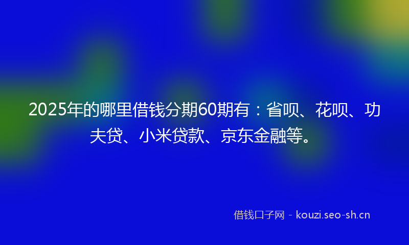 2025年的哪里借钱分期60期有：省呗、花呗、功夫贷、小米贷款、京东金融等。
