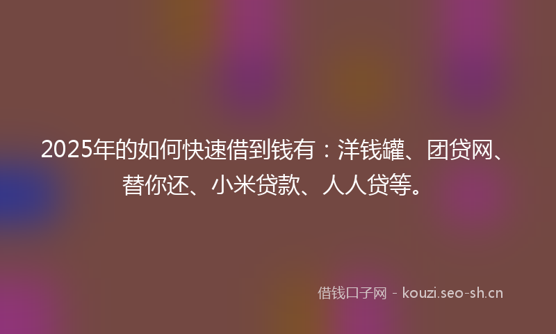 2025年的如何快速借到钱有：洋钱罐、团贷网、替你还、小米贷款、人人贷等。