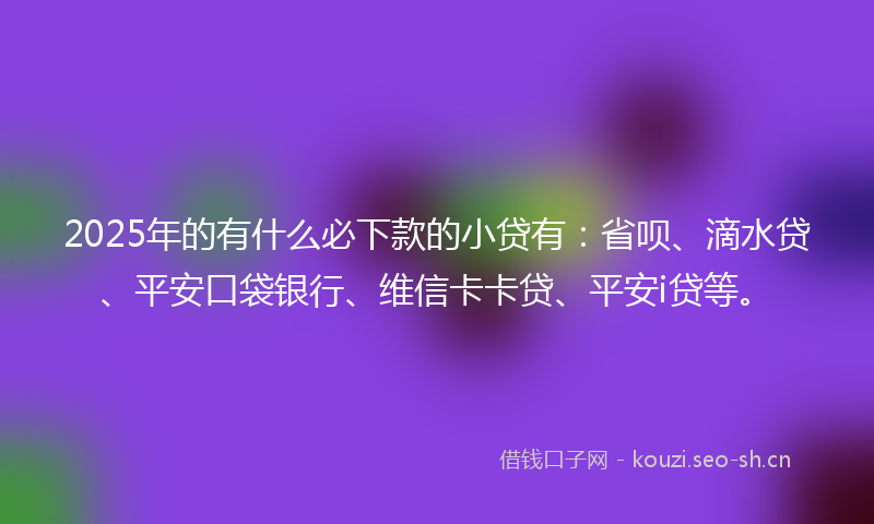 2025年的有什么必下款的小贷有：省呗、滴水贷、平安口袋银行、维信卡卡贷、平安i贷等。