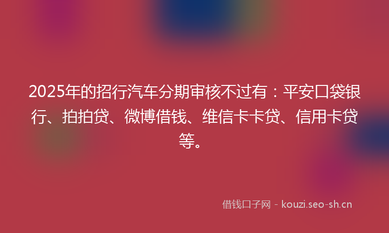 2025年的招行汽车分期审核不过有：平安口袋银行、拍拍贷、微博借钱、维信卡卡贷、信用卡贷等。