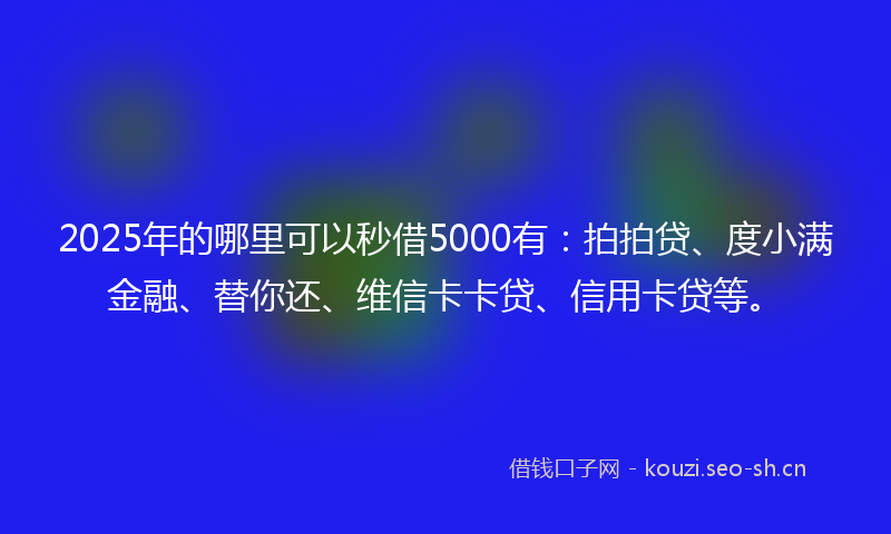 2025年的哪里可以秒借5000有：拍拍贷、度小满金融、替你还、维信卡卡贷、信用卡贷等。