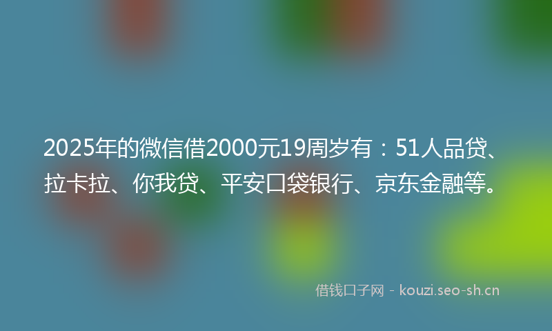 2025年的微信借2000元19周岁有：51人品贷、拉卡拉、你我贷、平安口袋银行、京东金融等。