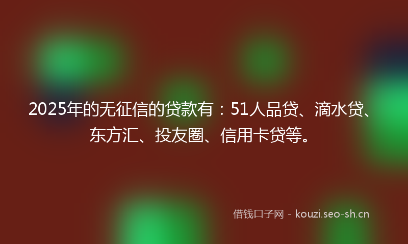 2025年的无征信的贷款有：51人品贷、滴水贷、东方汇、投友圈、信用卡贷等。